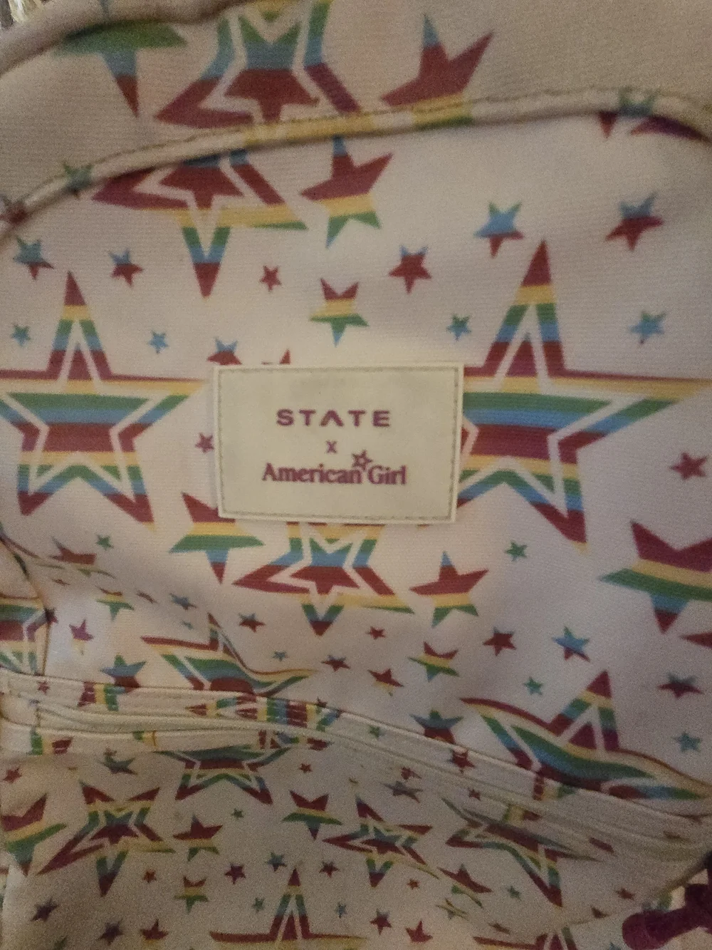 American Girl Rainbow Star White Backpack with Pink Accents